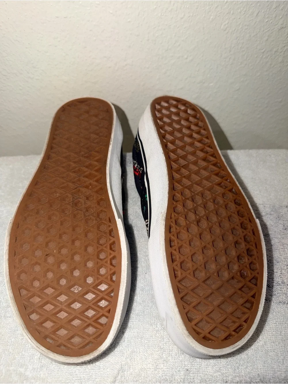 Vans Black Canvas Slip-On Sneakers with Brown Gum Soles